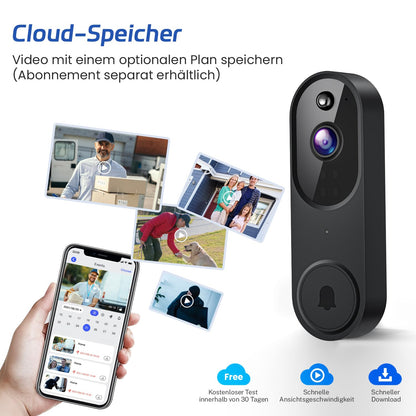 Guggre Wireless Smart Video Doorbell, Night Vision 1080p Camera, Motion Sensor, Weatherproof Doorbell with Alarm, 2-Way Audio, including mounting bracket and accessories for increased home security.