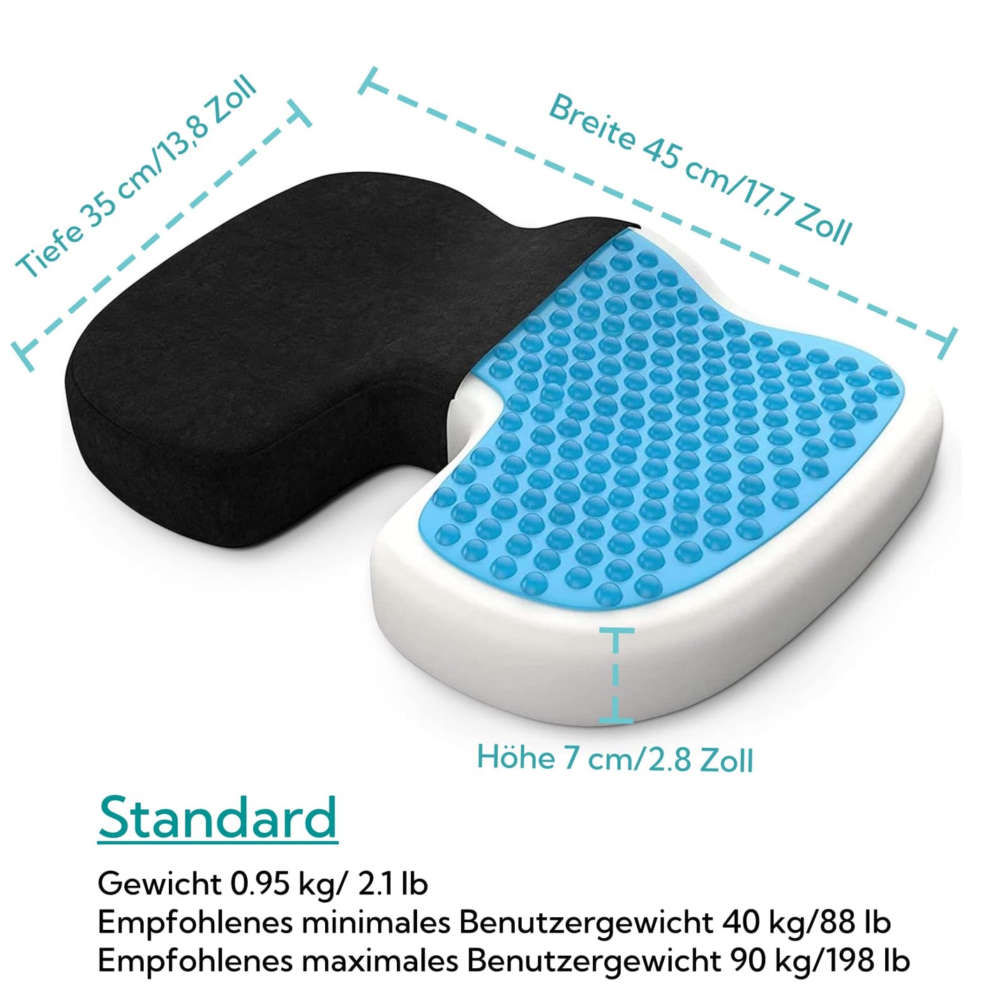 bonmedico orthopedic seat cushion - memory foam gel coccyx cushion - ergonomic seat cushion for car & office chair, wheelchair cushion - wellness black velvet (standard)