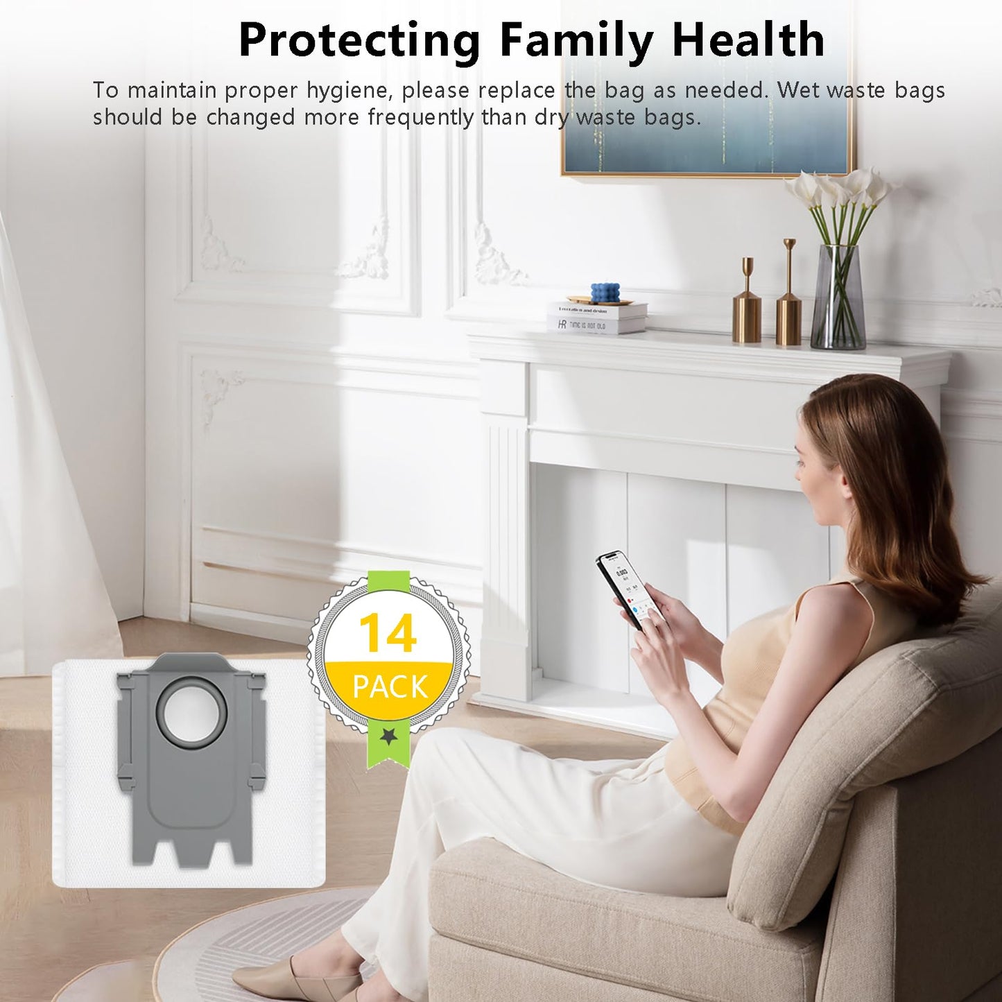 Replacement vacuum bags for Roborock Saros 10/10R/Qrevo/Q RevoS/Qrevo Pro/Plus/MaxV/Master/Curv/Edge/S8 MaxV/S8 Max Ultra robot vacuum, 2.7L disposable bags with large capacity, 14 pieces.
