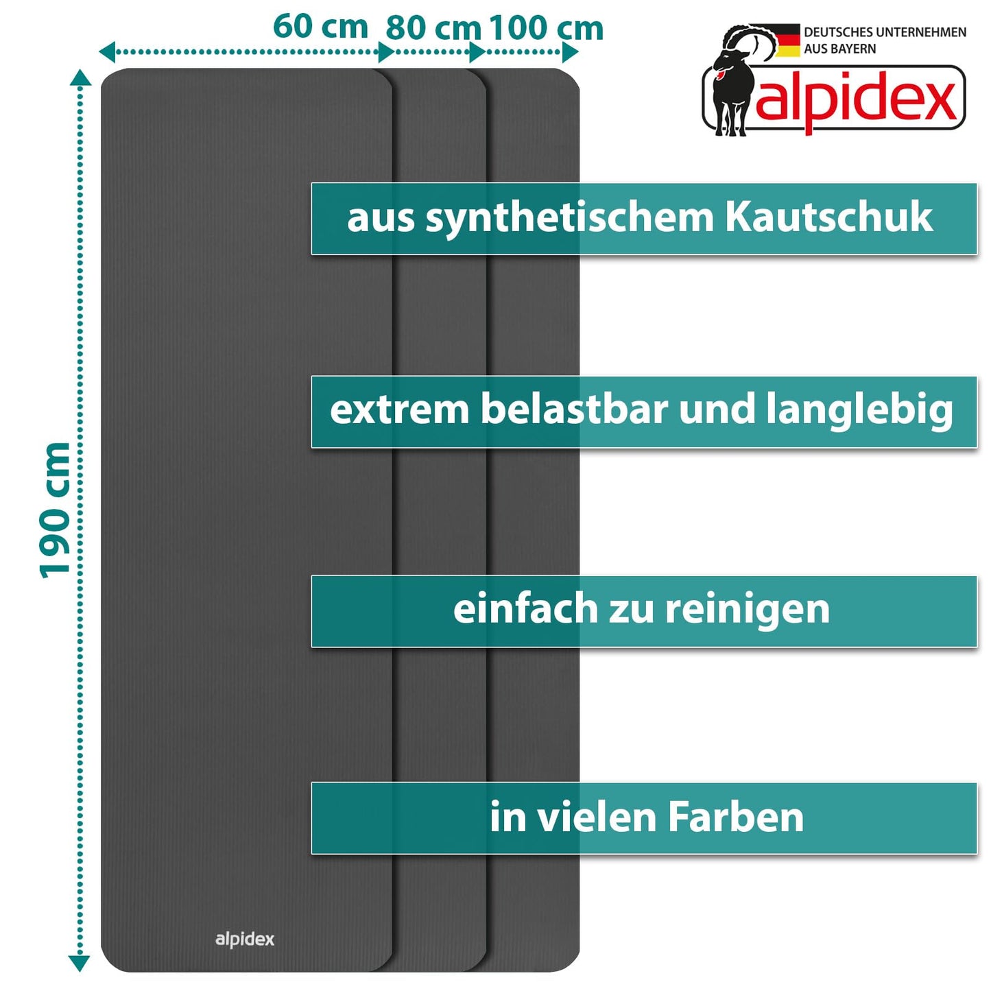 ALPIDEX Yoga Mat Extra Thick 1.5 cm Exercise Mat 3 Sizes E-Book Non-Slip Phthalate-Free Fitness Mat Gymnastics Pilates Sport Physio HIIT Yoga Training Mat Mat, Anthracite, 190 x 80 x 1.5 cm