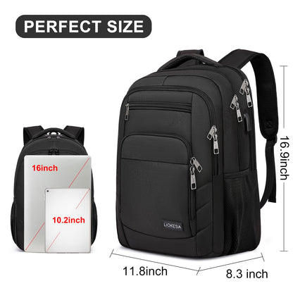 Liokesa backpack for men, 15.6 inch laptop backpack for men, school backpack for teenage boys with USB charging port for business work backpack, for college travel, work, school, black