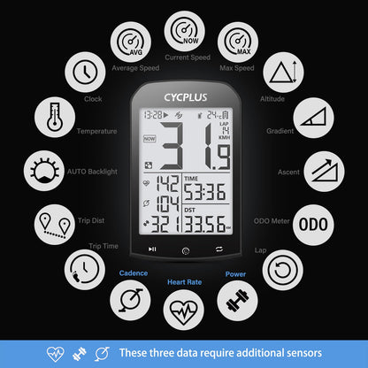 CYCPLUS bike computer GPS Wireless, 2.9 inch screen ANT+ bike computer GPS with Bluetooth function. Bike speedometer speed/cadence sensor cycling mount 3 in 1 packed
