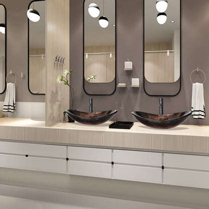 ARTETHYS glass basin, oval hand wash bowl with faucet set, countertop basin for bathroom guest WC, modern gold.