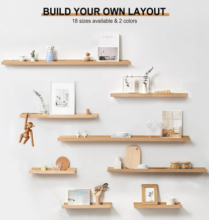 Gieanoo picture ledge wood, 60cm oak shelf solid floating shelf wall shelf spice rack shelf board hanging shelf Ideal for living room bedroom bathroom