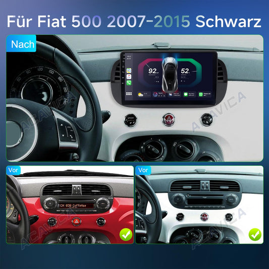 ACAVICA Android car stereo 14 for Fiat 500 500C 2007-2015, 9-inch HD touchscreen with wireless Apple CarPlay Android Auto, DAB+, navigation, voice control & USB, car multimedia system with Bluetooth.