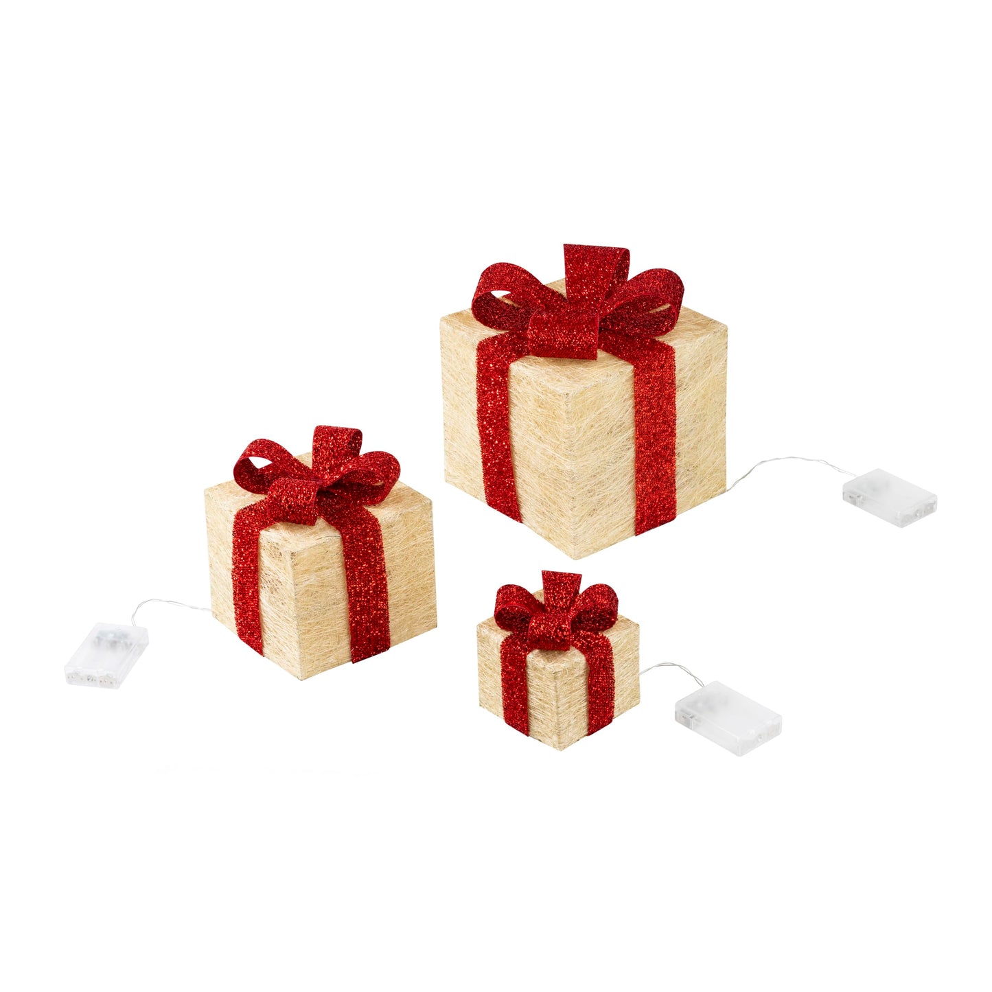 Bambelaa! 3er LED decorative gift light boxes with timer Christmas decoration illuminated Christmas decoration (Yellow)