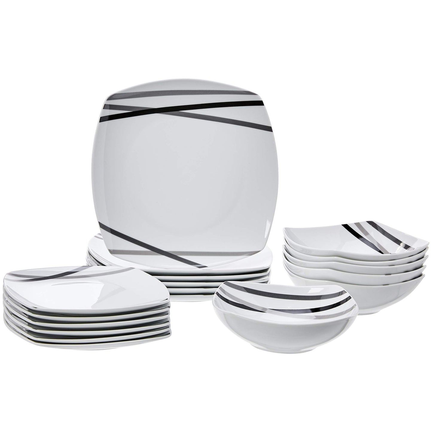 Amazon Basics 18-Piece Dinnerware Set, Modern Rays Design, for 6 People