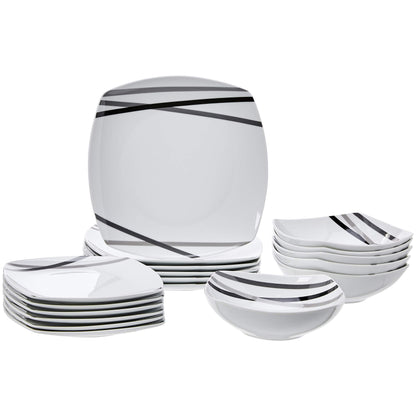 Amazon Basics 18-Piece Dinnerware Set, Modern Rays Design, for 6 People