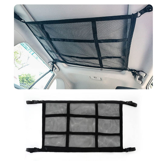 ViWaVee Car Roof Rack Net, double-layered car roof storage for blankets, car net organizer for four roof armrests, SUV, van. Great car camping accessory for long road trips. (90 x 65 cm)