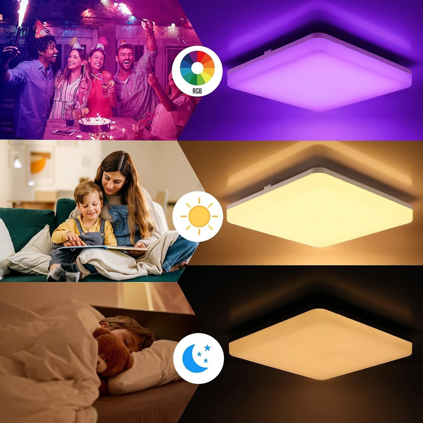 IEGLED LED ceiling light dimmable RGB color changing, 24W 2400LM LED ceiling lamp dimmable with remote control, LED bulb RGB, IP54 bathroom light living room light children's room light hallway light 28x28x4.8cm