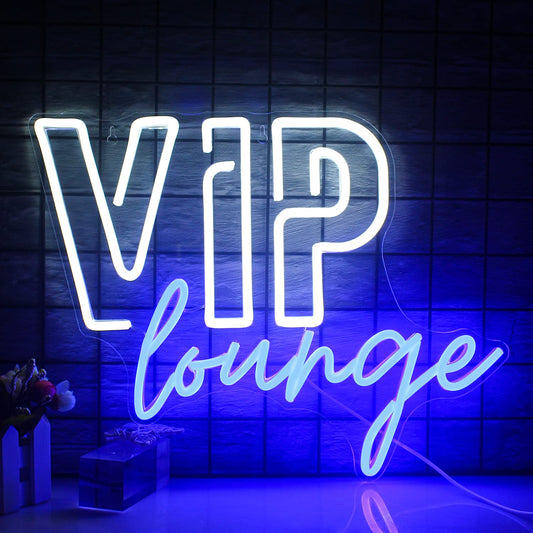 Wanxing VIP Lounge neon sign for wall decor, VIP neon light for room decor, USB-powered VIP neon sign for hotel, club, cafe, bar, office, shopping mall, game room (white & blue).
