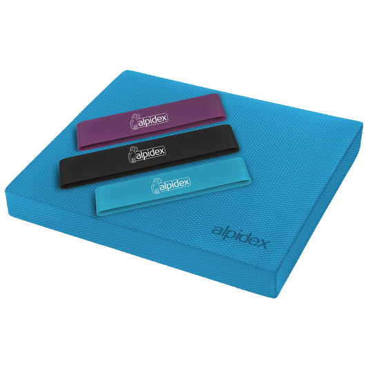 ALPIDEX Balance Pad 48x40x6 cm balance cushion Blue incl. 3 fitness bands Stability Coordination Improved balance Cushion Non-slip Wobble cushion Balance device Balance trainer