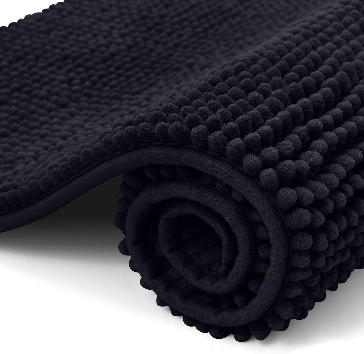 OLANLY Chenille Bath Mat Non-Slip Bathroom Mat Soft Bath Rug Absorbent Bath Mat Washable Shower Mat for Bathroom, 50 x 80 cm, Black