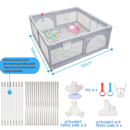 EAQ Baby Playpen 150x150cm Playard Safety Playground with super soft, breathable mesh, children's fence for infants toddlers