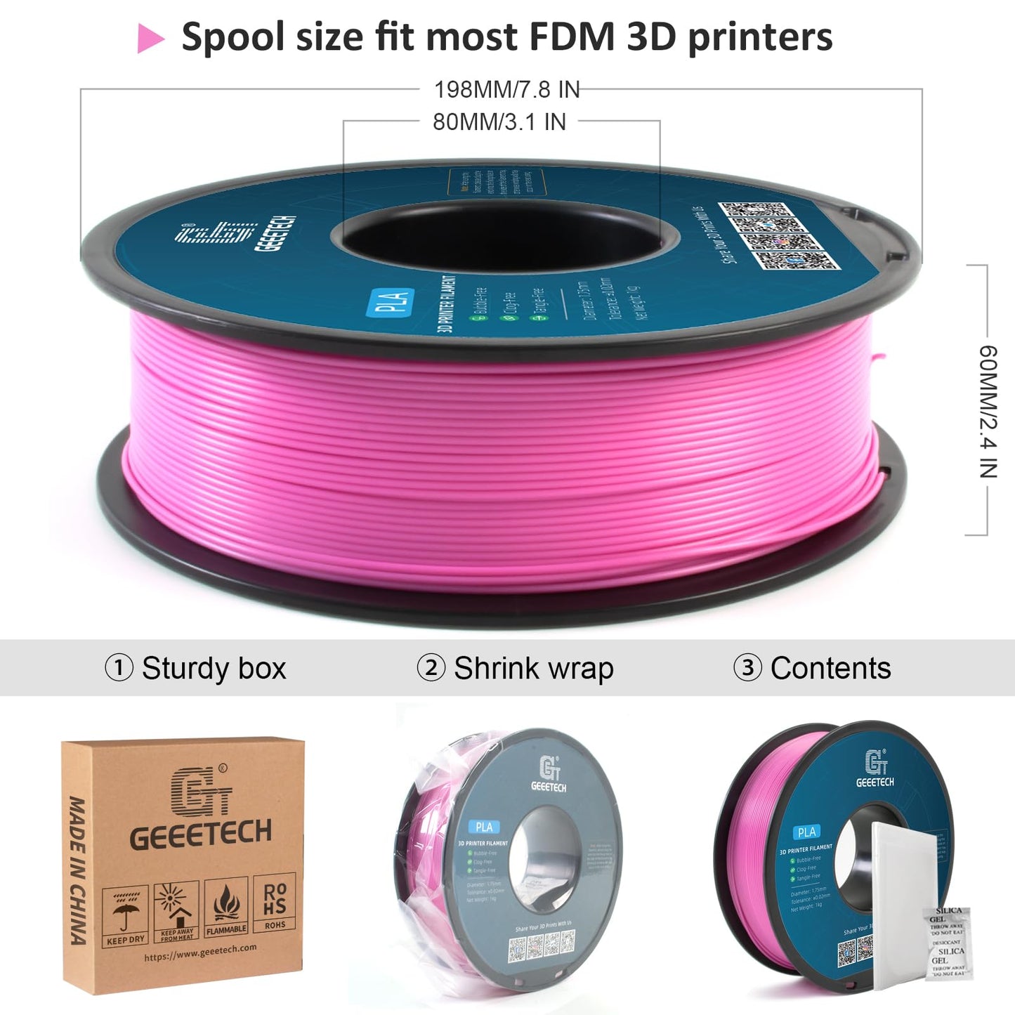 GEEETECH PLA filament 1.75mm Pink, 3d printer PLA filament