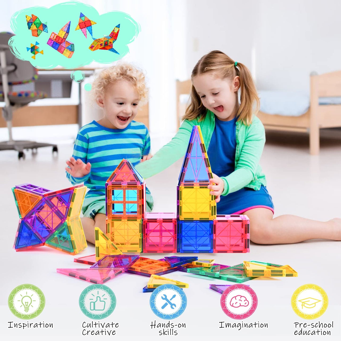 Magnetic blocks 100Pcs for kids aged 3+ Strong magnetic Montessori toy Kids STEM learning toy Gift to promote creativity for boys girls (100 pcs)