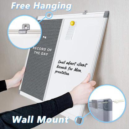 MAKELLO Magnetic Whiteboard with Pinboard - Felt Letter Board 60x45 cm, Memo Board for Kitchen, Home, and Office - includes Marker, Pins, Letters, Magnets