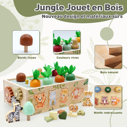 Montessori toy for 1 year and up, wooden activity cube with 9 functions, safari themed motor skills toy for 1, 2, and 3 year olds. Perfect gift for baby girls and boys aged 1-4 years.