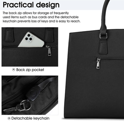 IGOLUMON women's handbag shopper large black laptop bag 15.6 inch PU leather shoulder bag waterproof for business office work teacher bag school