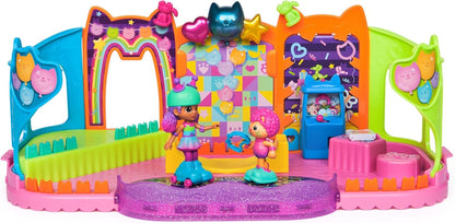 Gabby's Dollhouse, Party Room Playset, Skate Park Attic Room with Gabby and Marty figure, furniture, and accessories, for ages 3 and up.
