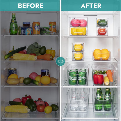THLEITE Refrigerator Organizer 12 Piece Set (4 Upgraded Large/4 Medium/4 Small), Pantry Storage Containers, Transparent Storage Box, perfect for Kitchen, Fridge, Cabinets - BPA Free