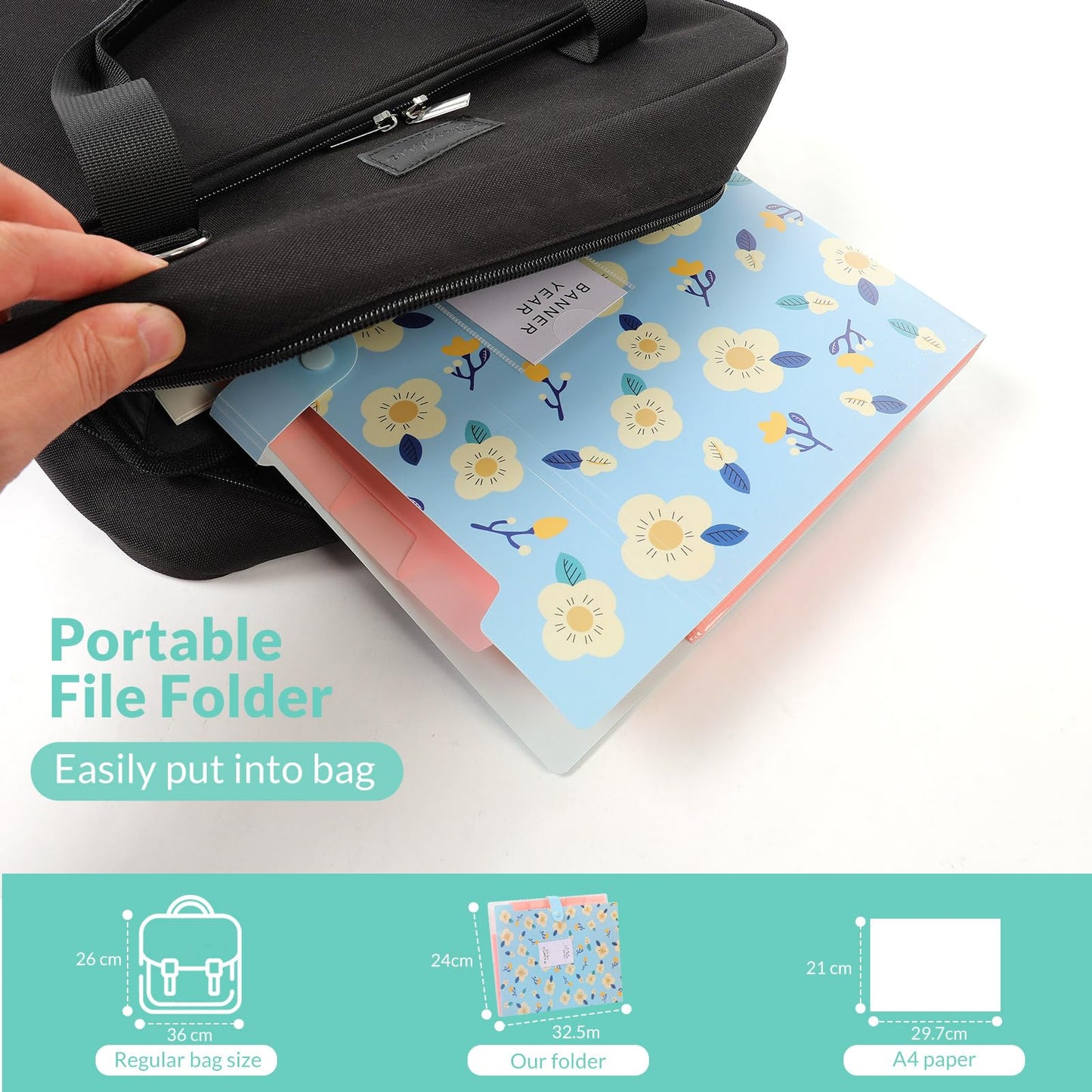 KONVINIT document folder expanding A4 file folder with 5 compartments Expandable organizer folder for school/home/work/office School supplies aesthetic, 2 pieces