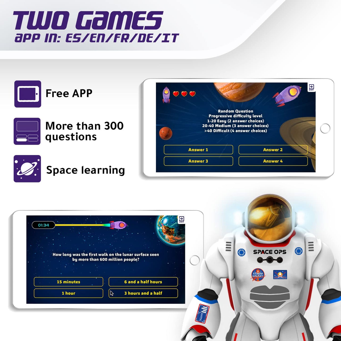 Xtrem Bots - Charlie the Astronaut | Robot Kids | Robot Toys | Programmable with up to 200 actions | Music from space | Toy for boys age 5+ | Gift for 5-year-old boy