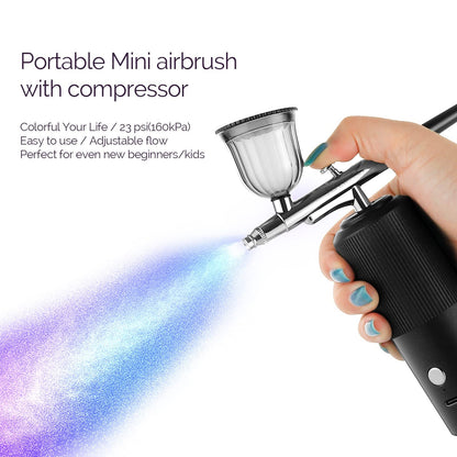 IeBilif Wireless Airbrush Set with Compressor, Portable Air Brush Compressor Set, Rechargeable Airbrush for Nails, Model Painting, Cakes, Makeup (Purple)