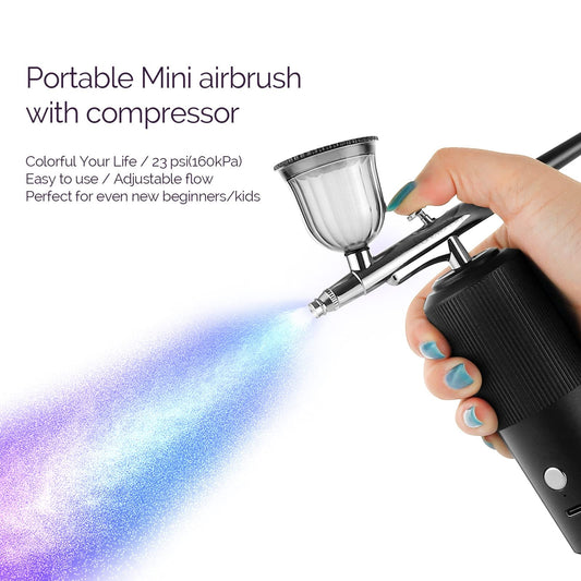 IeBilif Wireless Airbrush Set with Compressor, Portable Air Brush Compressor Set, Rechargeable Airbrush for Nails, Model Painting, Cakes, Makeup (Purple)