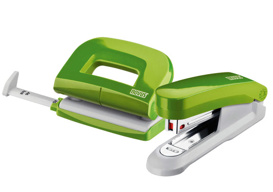Novus Desk Set (stapler E 15 with punch E 210, incl. 1000 staples No. 10) green & D.RECT Tape Dispenser 8005 tape dispenser Green- up to 19 mm tape length up to 33 m - 19 mm x 33 m