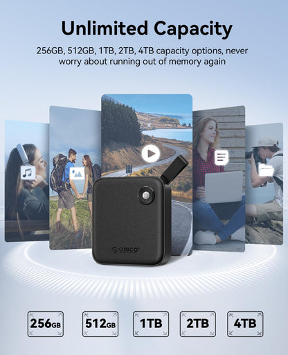 ORICO Portable SSD 1TB with 2 in 1 USB C cable, External Solid State Drives, up to 460MB/s, status indicator, reliable storage for USB-C smartphone, tablet, PC - B5PLUS