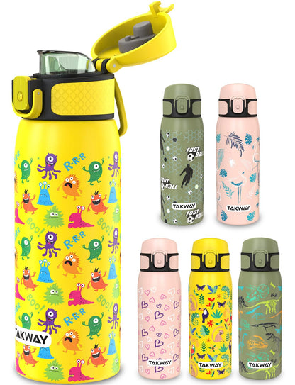 TAKWAY stainless steel water bottle for kids 550ml - Leak-proof, insulated and suitable for carbonated drinks - Ideal for school, sports (Monster)