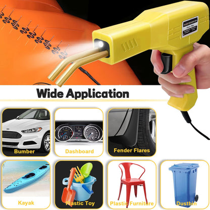 220W Plastic Welding Machine 2 in 1 Bumper Repair Kit Plastic Welding with 800PCS Hot Staples, 2 Thermal Smoothing Head, 40PCS Plastic Welding Rods, Plastic Repair Set for Car (Yellow)