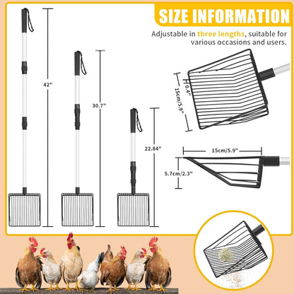 2pcs Chicken Coop Accessory Chicken Poop Scooper Adjustable Poultry Shovel for Cleaning Sieve Scoop for Chicken Coop Separating FECES and Debris from Sand Chicken litter Shovel Accessory