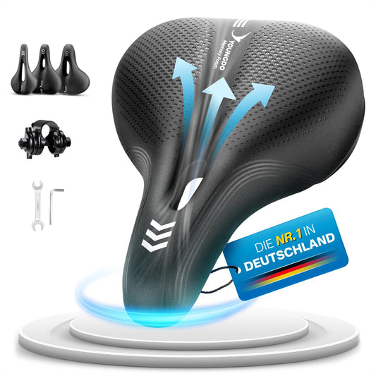 YOUNGDO bike saddle, comfortable & ergonomic design, new model with improved waterproofing, memory foam, breathable and shock-absorbing, for men & women