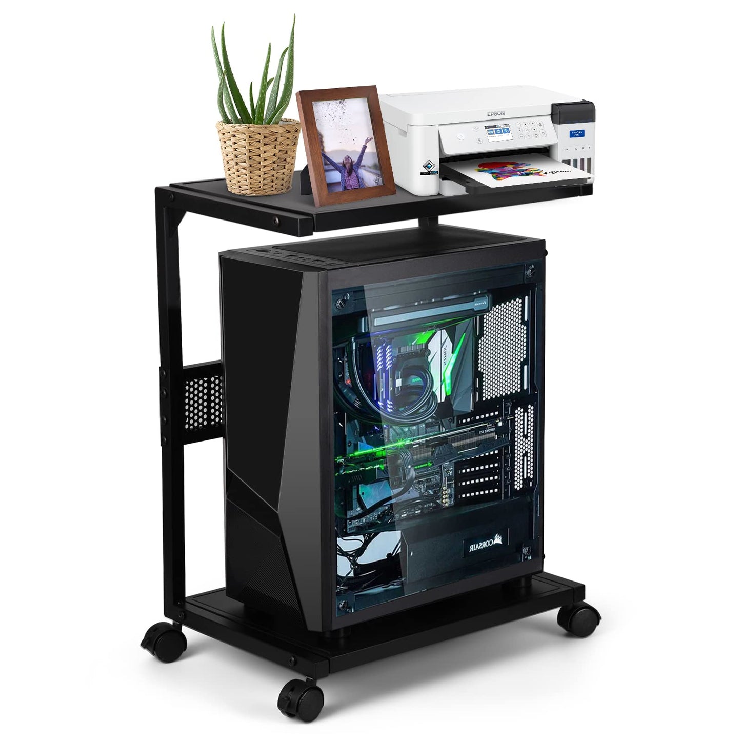 Which PC Stand Iron Computer Stand 2 Layer CPU Holder with Wheels for Desk (C-Style Small)