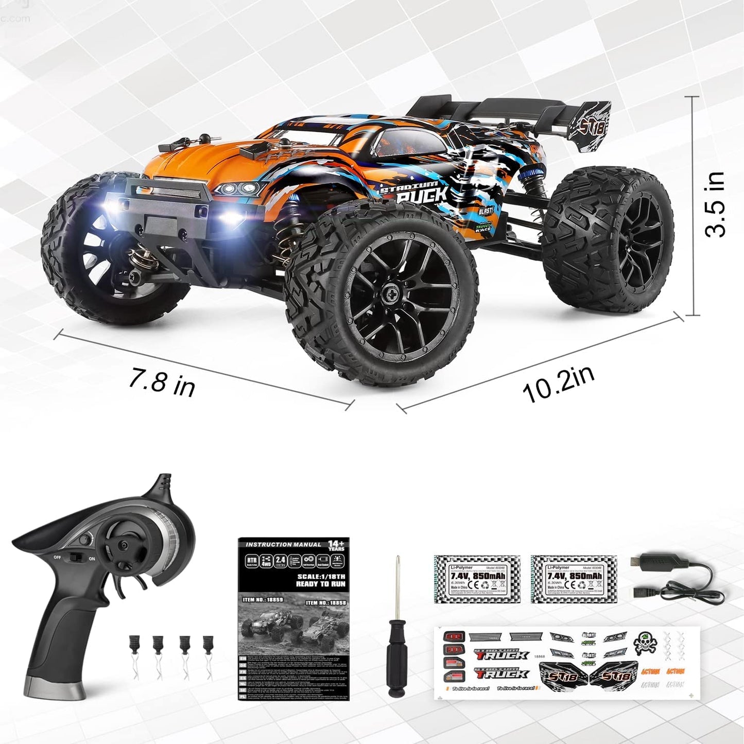 HAIBOXING Remote Control Car 4WD RC Car 1/18 36 km/h All Terrains Offroad Electric Vehicle 2.4 GHz Offroad Monster Truck Buggy with 2 rechargeable batteries for kids and adults.