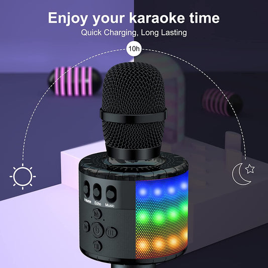 BONAOK Karaoke Microphone for Kids, Home KTV Bluetooth Karaoke Machine, Portable Kids Karaoke Microphone, Party Speaker for Smartphone PC (Q78 Black)