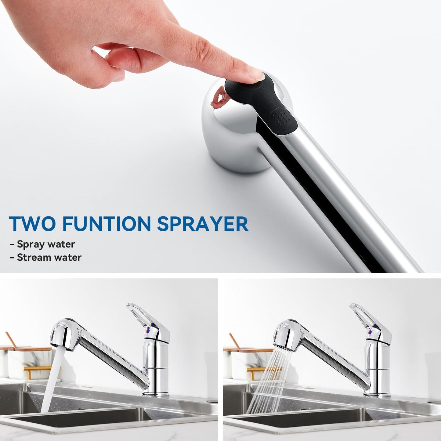 Auralum low pressure kitchen faucet, pull-out kitchen faucet, kitchen faucet low pressure with dual water jet modes, 360° rotatable kitchen mixer tap, faucet with 3 connections for boiler.