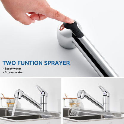 Auralum low pressure kitchen faucet, pull-out kitchen faucet, kitchen faucet low pressure with dual water jet modes, 360° rotatable kitchen mixer tap, faucet with 3 connections for boiler.