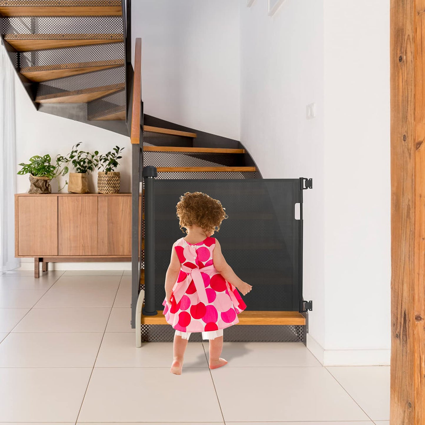 NAIZY Stair Gate Retractable Roller Door Guard 87 x 0-180 cm Barrier Gate Staircase Roller Baby Door Roller Suitable for Stairs Doors Indoor & Outdoor, Black