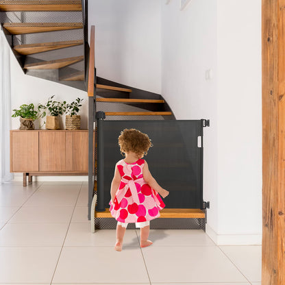 NAIZY Stair Gate Retractable Roller Door Guard 87 x 0-180 cm Barrier Gate Staircase Roller Baby Door Roller Suitable for Stairs Doors Indoor & Outdoor, Black
