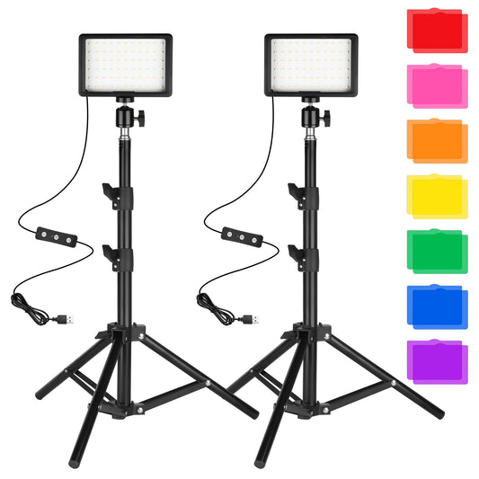 Ci-Fotto LED photo light video light 2-pack, dimmable 5600K USB LED video light continuous light for photography with tripod and color filters for photo studios, YouTube, TikTok, video recording, game streaming
