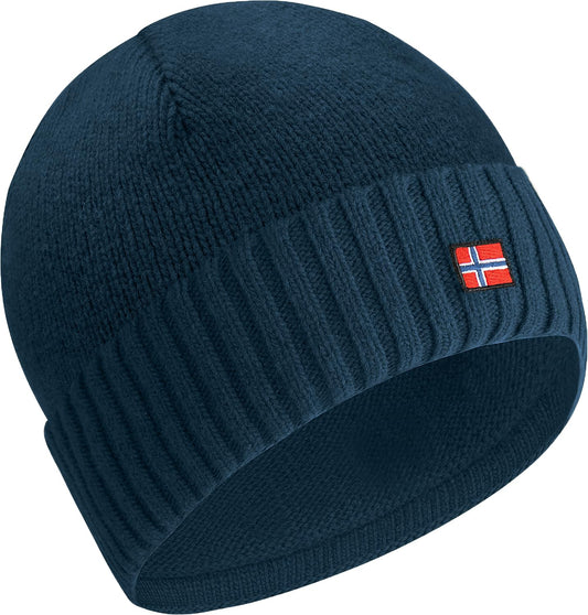 ACE Norway winter hat made from sheep wool - warm knit hat for women & men - soft woolen hat for adults - dark blue
