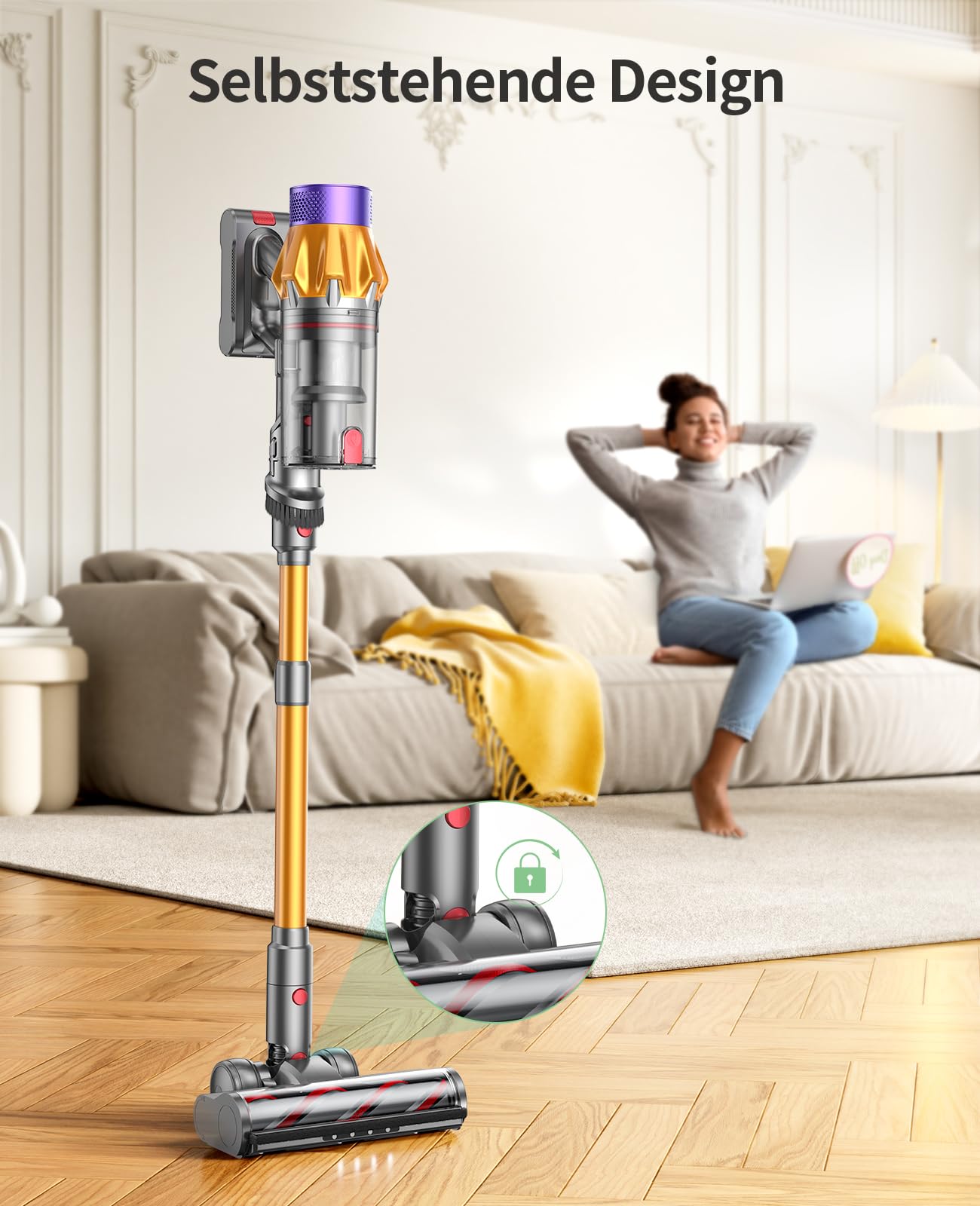 SunSare Cordless Vacuum Cleaner 600W/50000Pa/65Min, with Smart Display and Charging Dock, Lightweight Anti-tangle Handheld Vacuum, Super Quiet for Hard Floors Carpets Pet Hair.