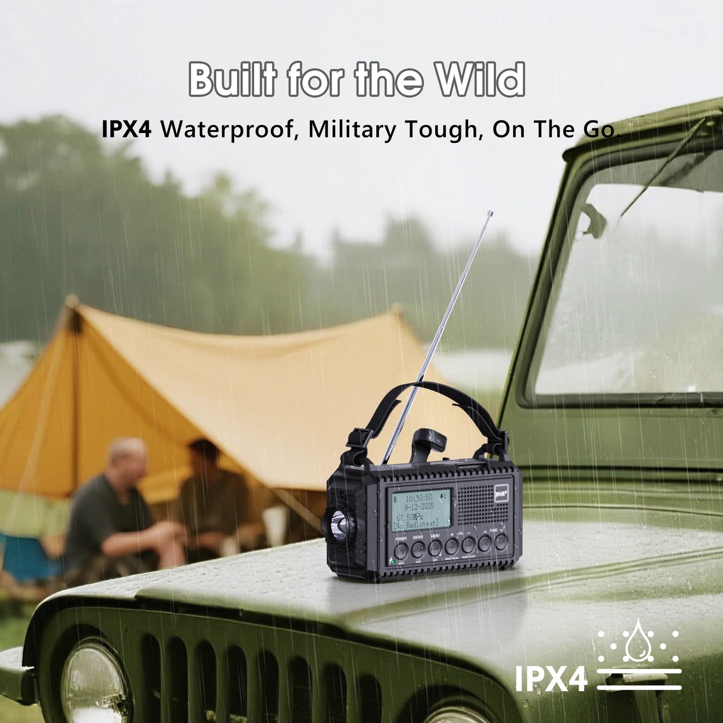 DAB/DAB+/FM digital radio with built-in 5000mAh battery. Solar radio emergency radio with USB mobile phone charging function. Camping radio with LED flashlight, reading light, SOS alarm. Portable crank radio for outdoor use.
