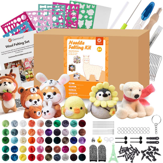 Genround Felt Needle Starter Kit, Felt Set, 50 Colors, Felt Tools with Instructions, Beginner Felt Set