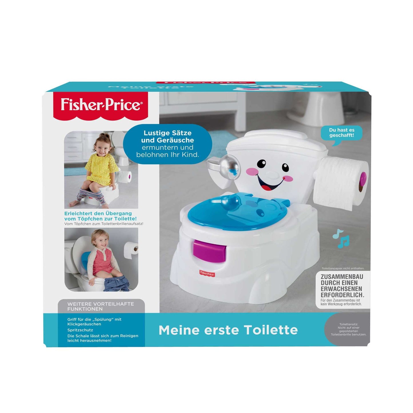 Fisher-Price My First Toilet, Baby Potty, with Music & Funny Phrases, portable Baby Toilet, removable Toilet Seat, German Version, from 1 year, P4326