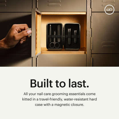 MANSCAPED® Shears 3.0, 5-piece travel nail care set for men, stainless steel manicure set with fingernail and toenail clippers, nail file, slant-tip tweezers, cuticle scissors, travel case.