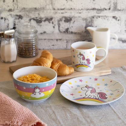 Greetings & Co. dinnerware set with unicorn design | Gift set with 1 mug, 1 plate, and 1 bowl, porcelain | Gift, start of school, kindergarten, children's birthday | 48842